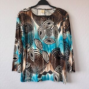 Jess & Jane Abstract Print‎ Top Autumn Leaves Casual Blouse X Large
